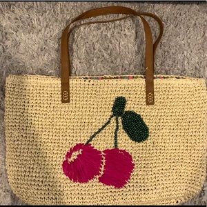NWT Straw cherry beach bag